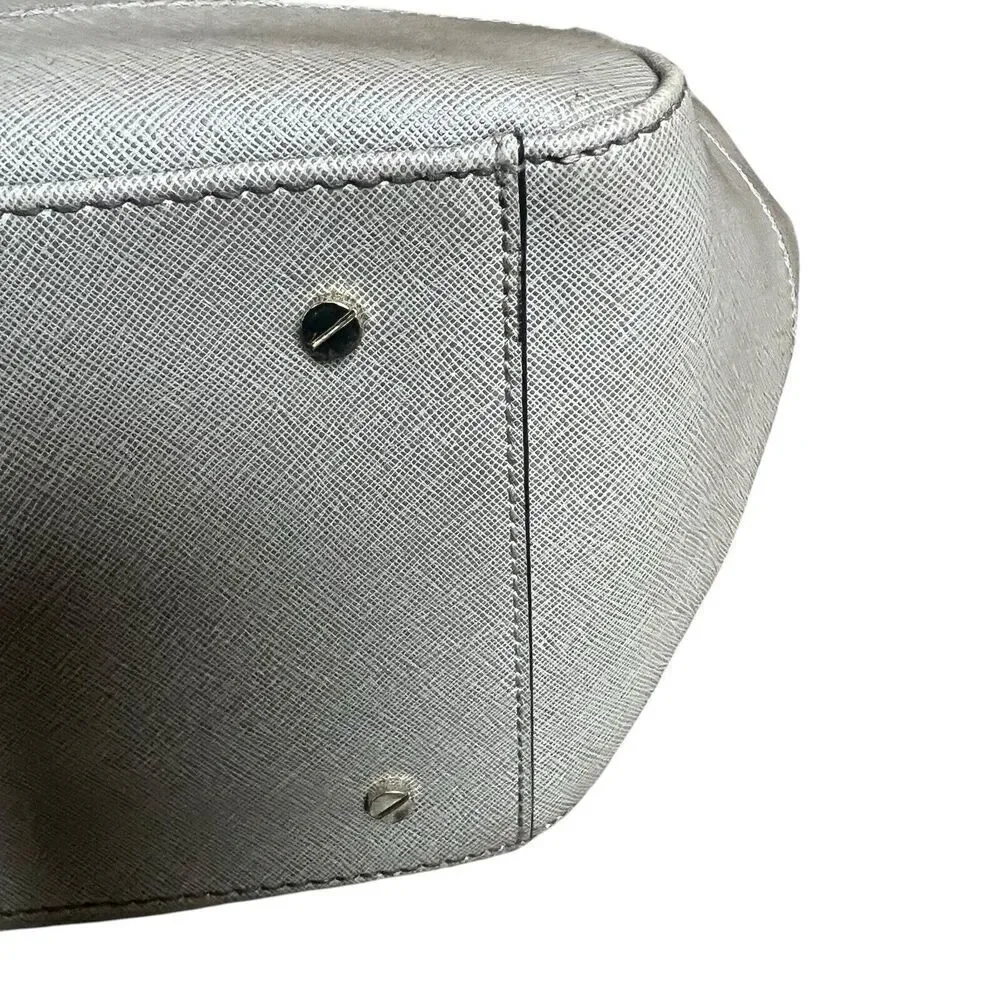 Karl Lagerfeld Paris Taupe Gray Saffiano Leather Satchel Double Handles